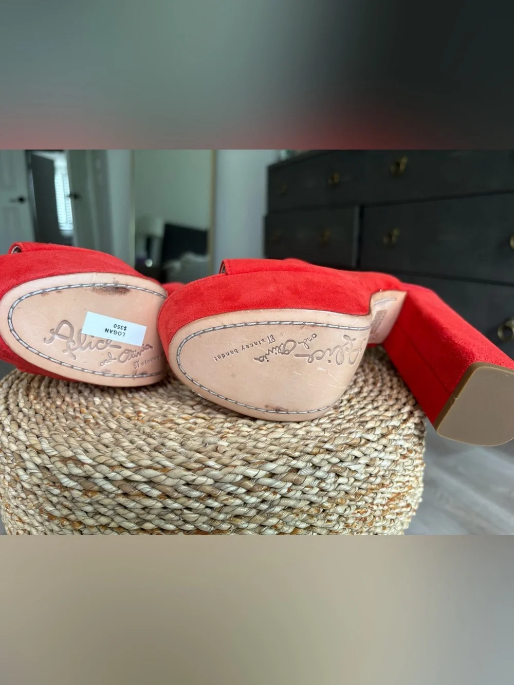 Alice + Olivia Red Suede Platform Slingback Heels